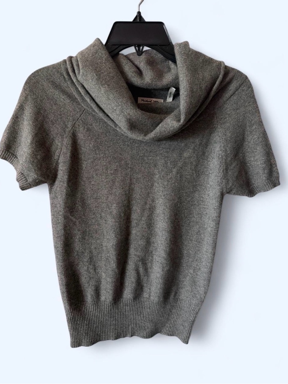 Michael Stars Short Sleeve Cashmere Cowl Neck Sweater in Heather Gray
